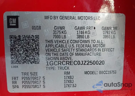 2018 Chevrolet Silverado 1500 1Lt from USA, damaged, VIN 1GCRCREC0JZ250020